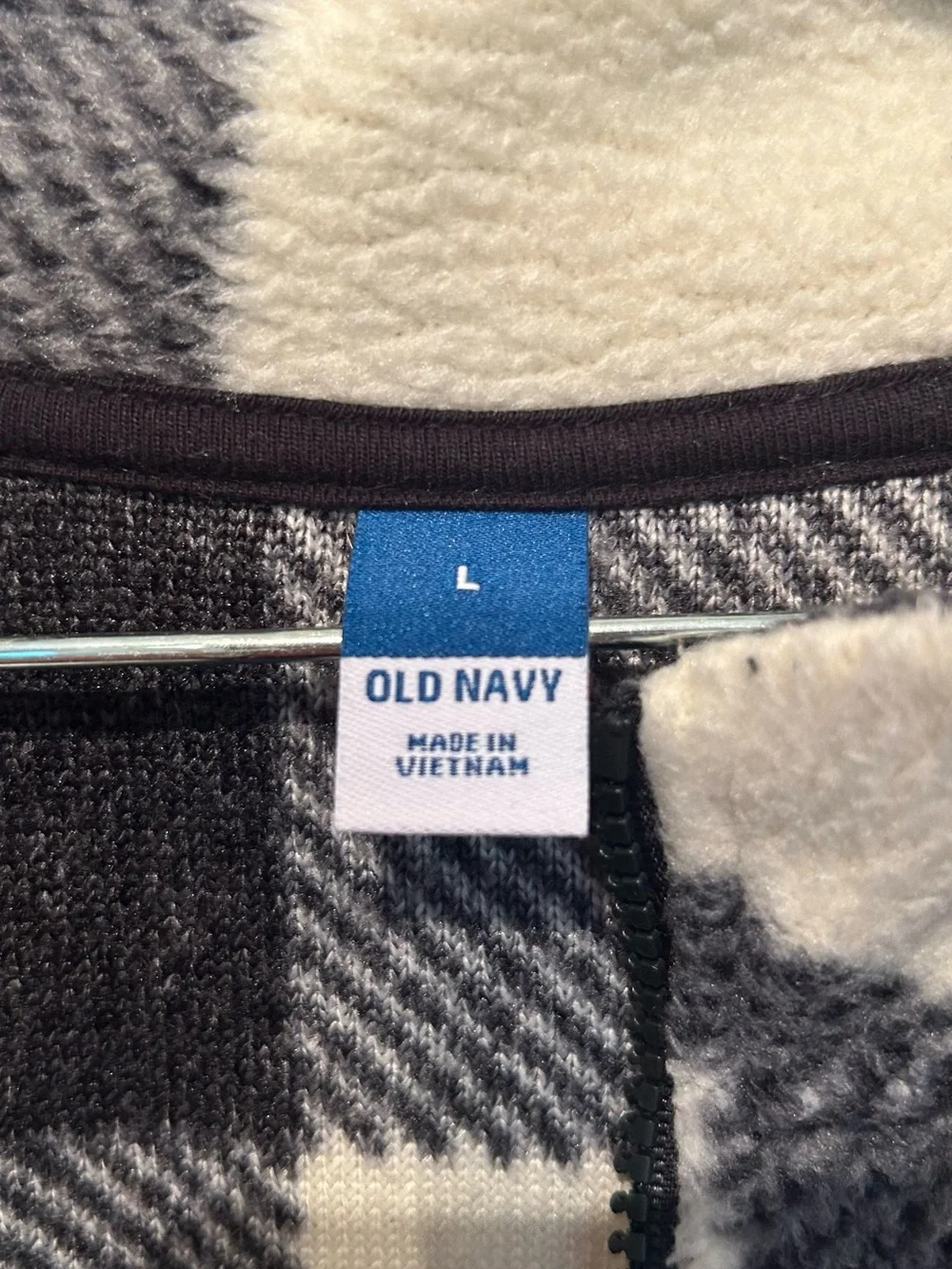 Old Navy Black and White Quarter Zip Fleece Sweatshirt with Logo Embroidery
